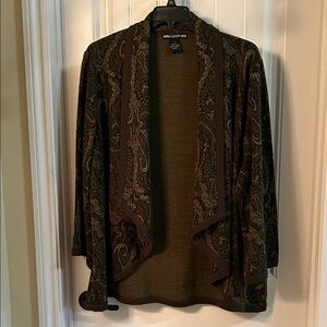 Nina Leonard Brown Paisley open sweater!